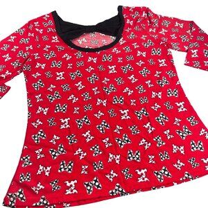 Disney Minnie Mouse Bows Blouse Top Open Back Bowknot Knit Shirt Polka Dot